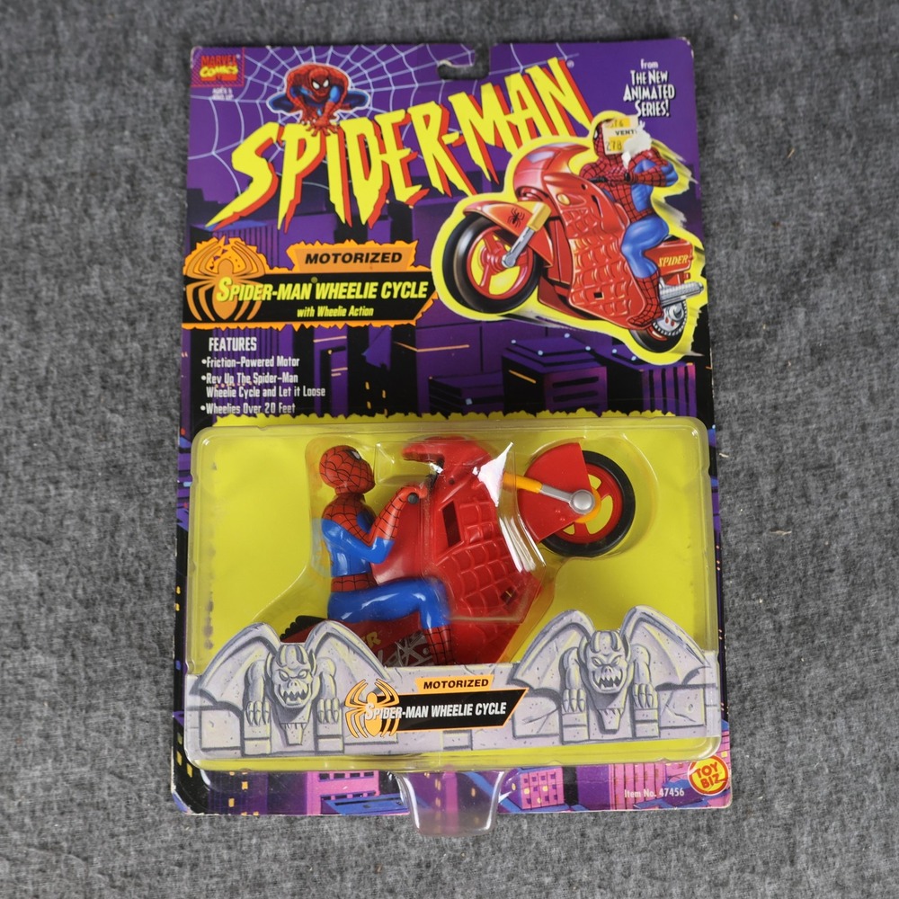 Vintage ToyBiz Spider-Man Wheelie Cycle Motorized Action Figure Toy 57456 1990s